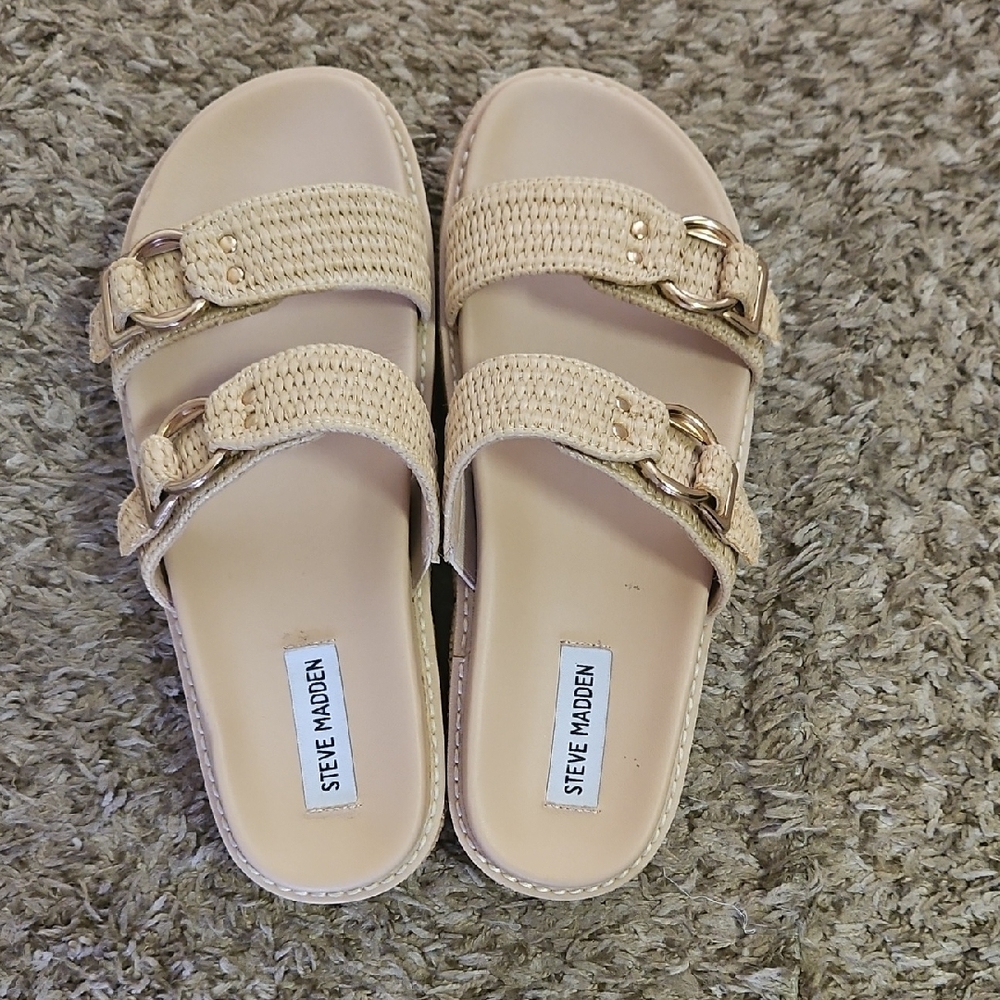 Steve Madden Tan Woven Buckle Sandals